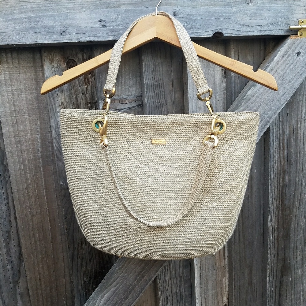 Eric Javit's Squishee Straw Tote Gold Accents